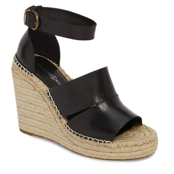 Treasure & Bond Sannibel Platform Wedge Sandal Black Leather 6M Ankle Strap $90 - Picture 1 of 16
